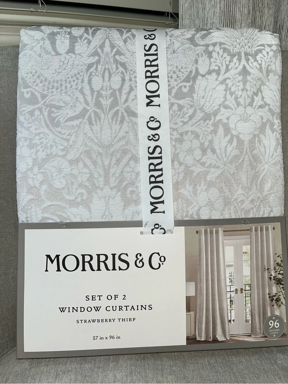 NWT William Morris & Co Strawberry Thief Jacquard Curtains Panels Set 37”X 96